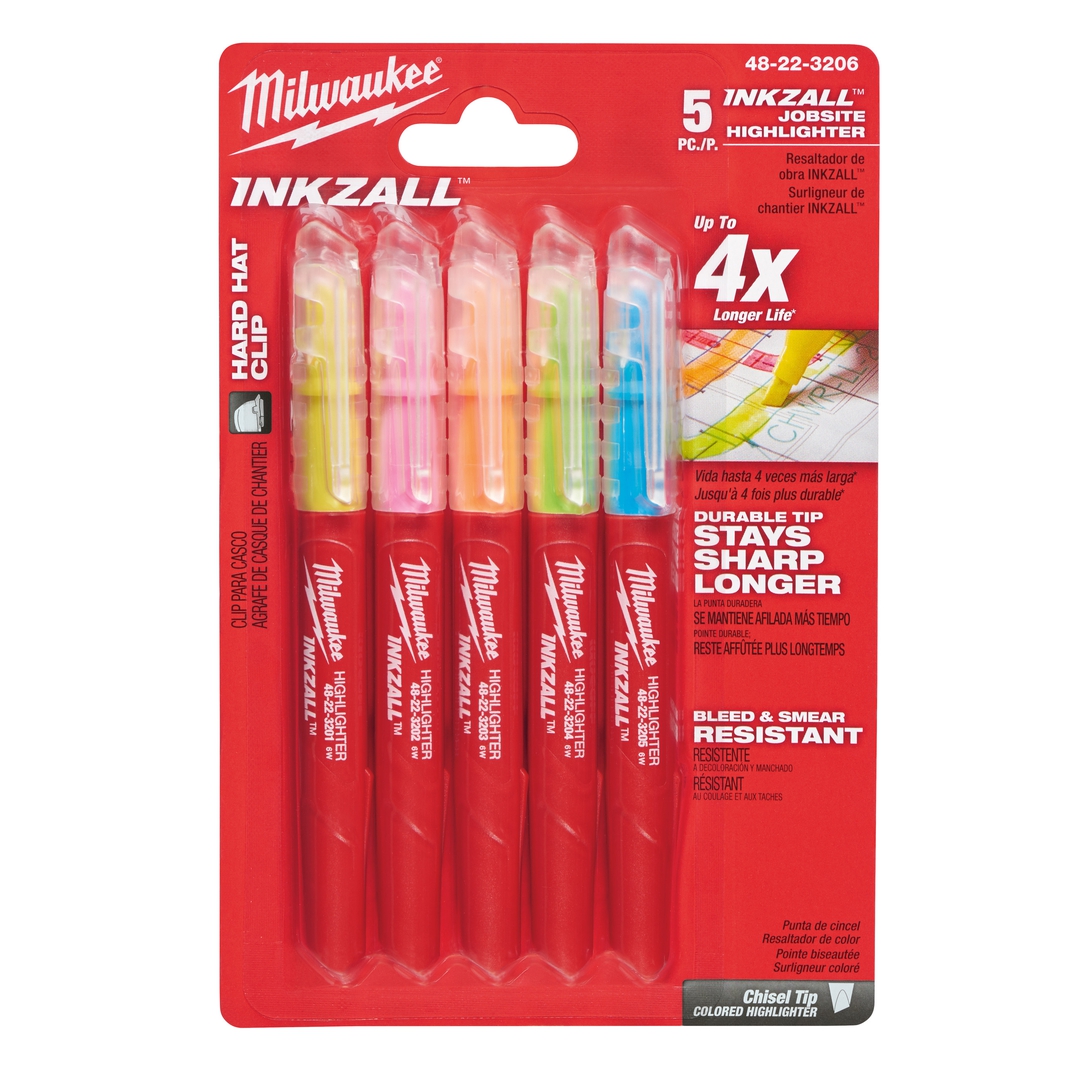 MILWAUKEE INKZALL Leuchtmarker-Set 5teilig blau, grün, gelb, orange, pink