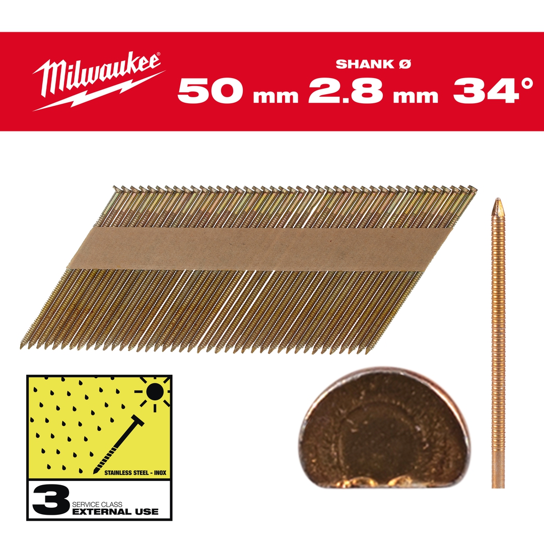 MILWAUKEE D-Kopf-Nägel 34° 7,4x2,8x50 mm, Ringschaft feuerverzinkt