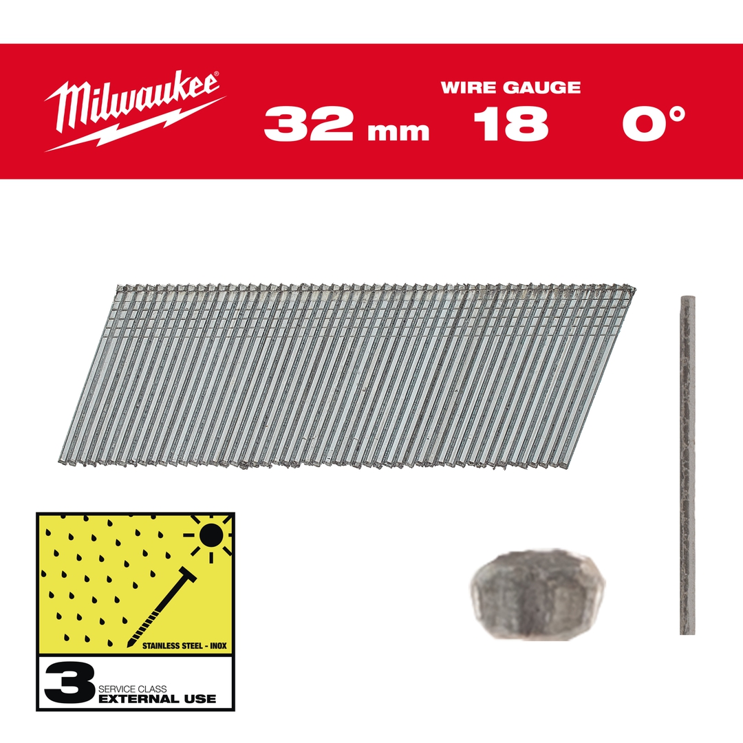 MILWAUKEE Stauchkopfnägel 18 GA 1,05x1,25x32 mm Edelst.,0°