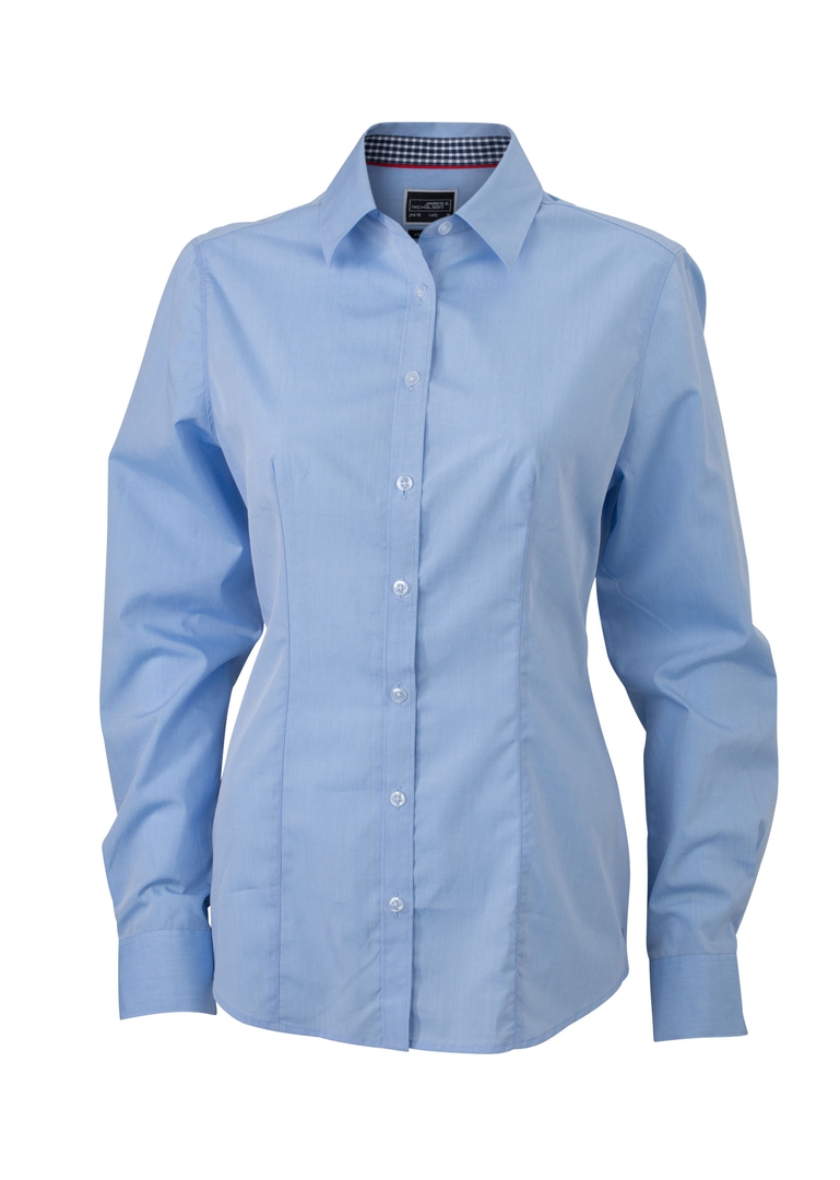 JN Ladies Plain Shirt JN618 100% BW, light-blue/navy-white, Größe M