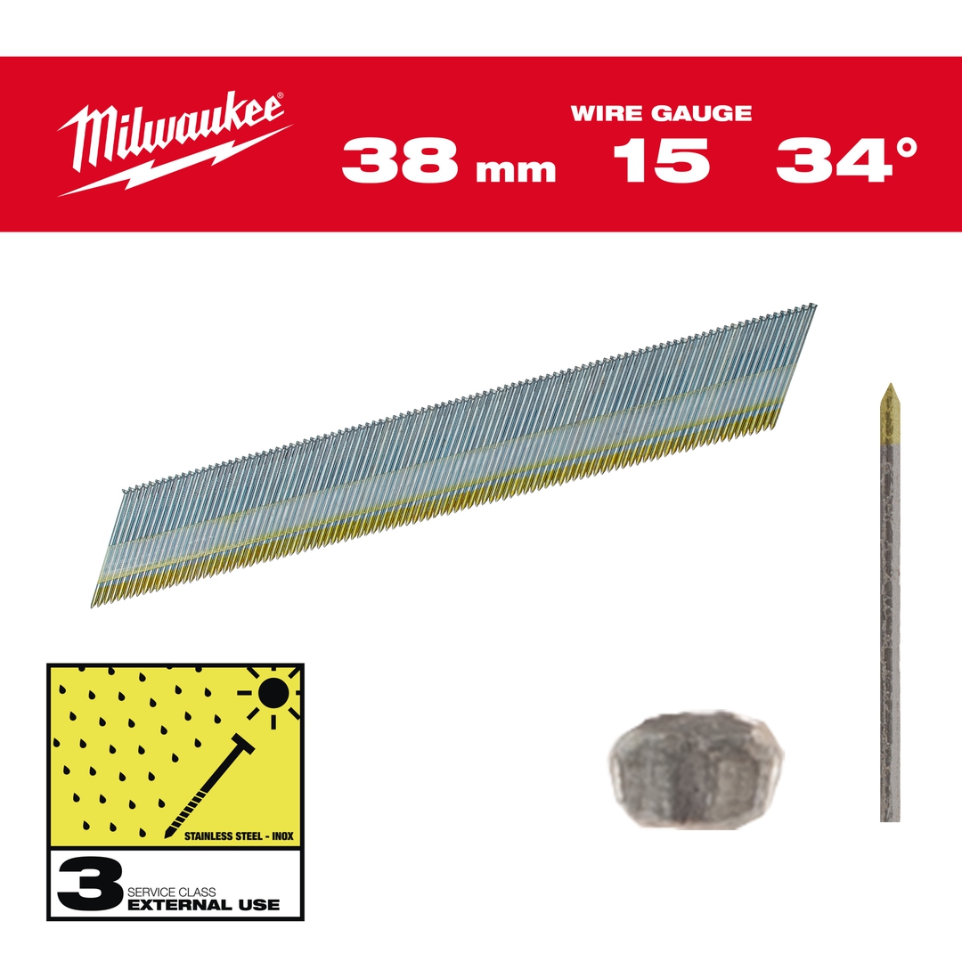 MILWAUKEE Stift-Nägel D-Kopf 15 GA 1,8x38 mm Edelstahl, 34°