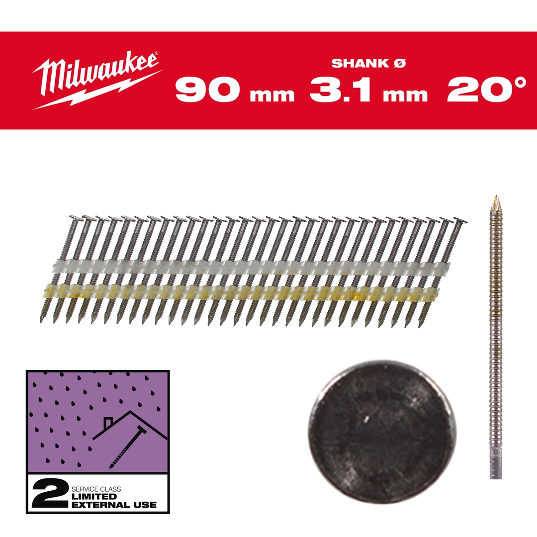 MILWAUKEE Rundkopf-Nägel 20° 7,4x3,1x90 mm, Ringschaft verzinkt