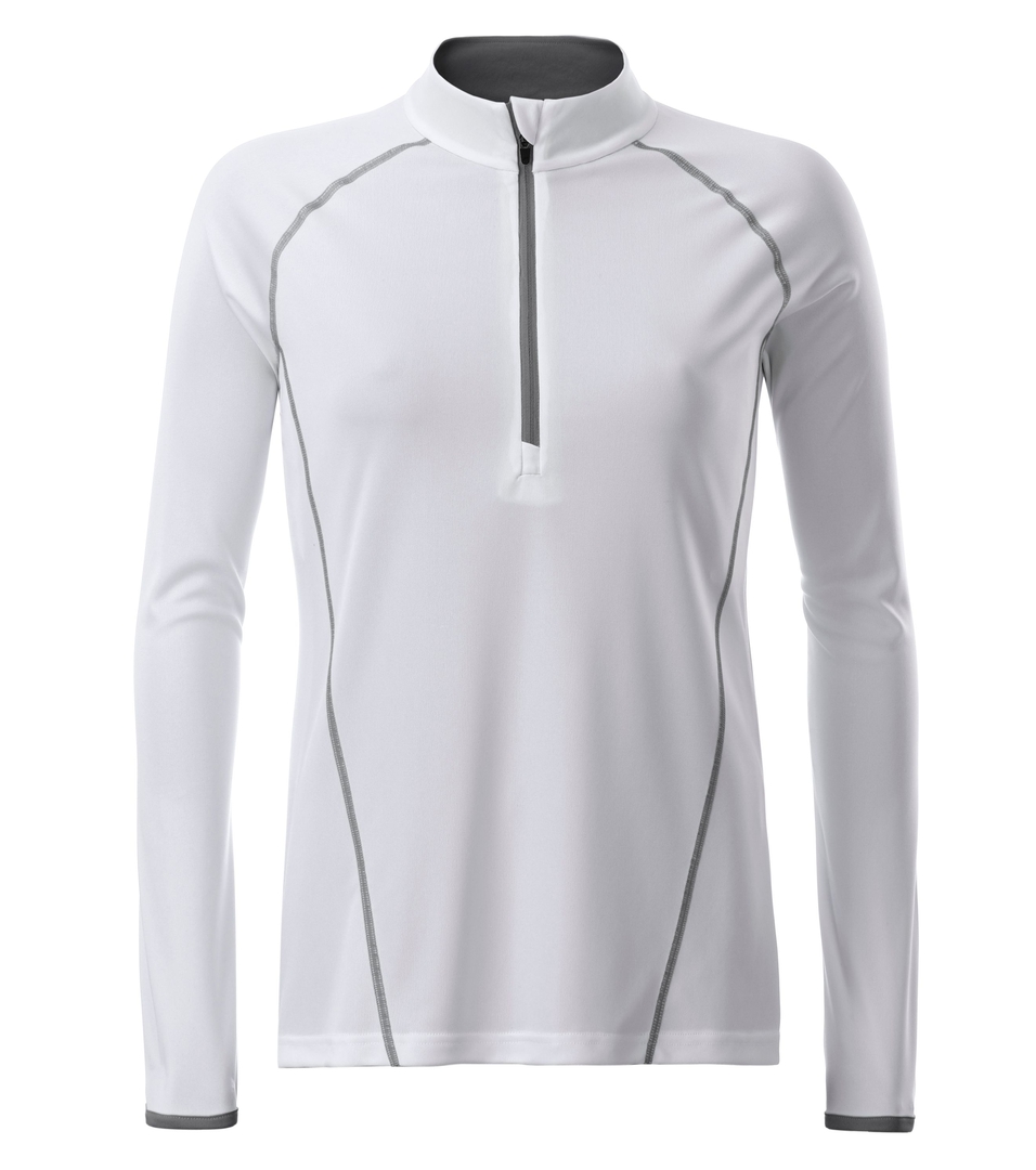 JN Ladies' Sports Shirt Longsleeve JN497 white/silver, Größe XS