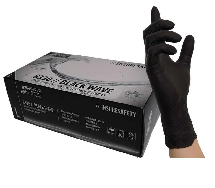 Nitras Black Wave Nitril-Einmalhandschuh 8320 Gr. M, Box á 100 Stück