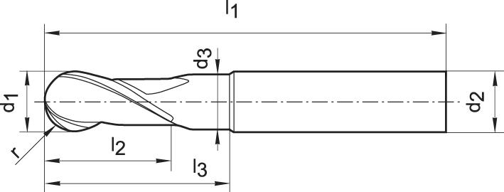 FORMAT GT Radiusfräser VHM 16,0mm Z2 kurz HA TA-C