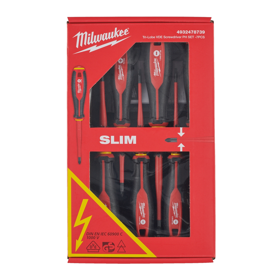 MILWAUKEE Schraubendreher Tri-Lobe Set SL/PH/Spannungsprüfer, VDE geprüft, 7tlg