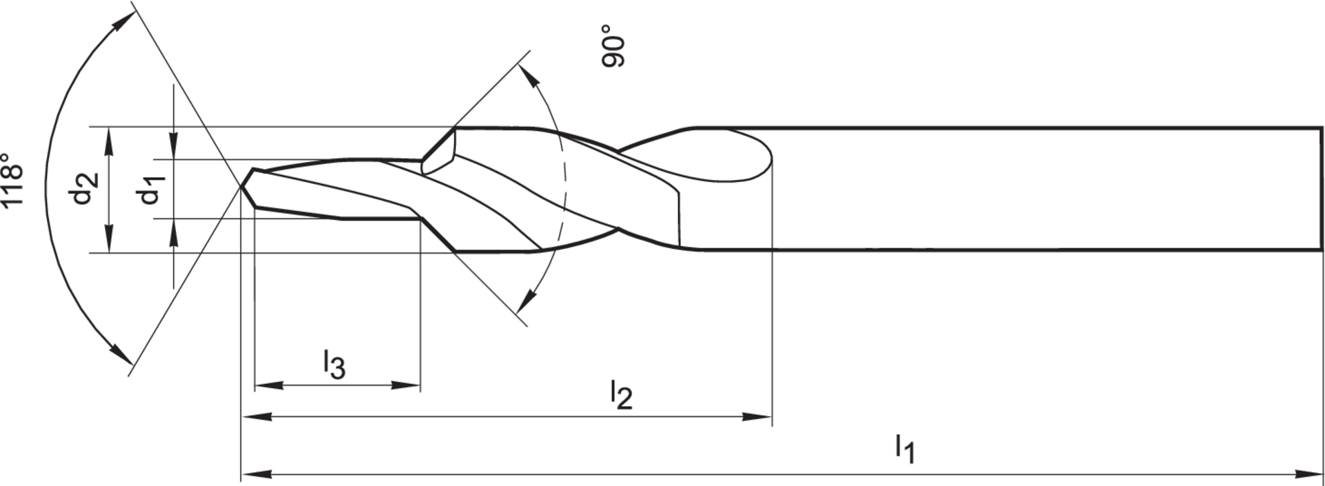 Kurzstufenbohrer HSS TiN M 3 DL 90G. Gühring