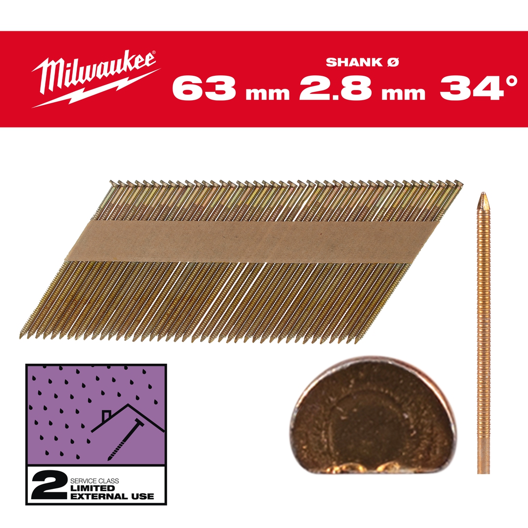 MILWAUKEE D-Kopf-Nägel 34° 7,4x2,8x63 mm, Ringsch zn