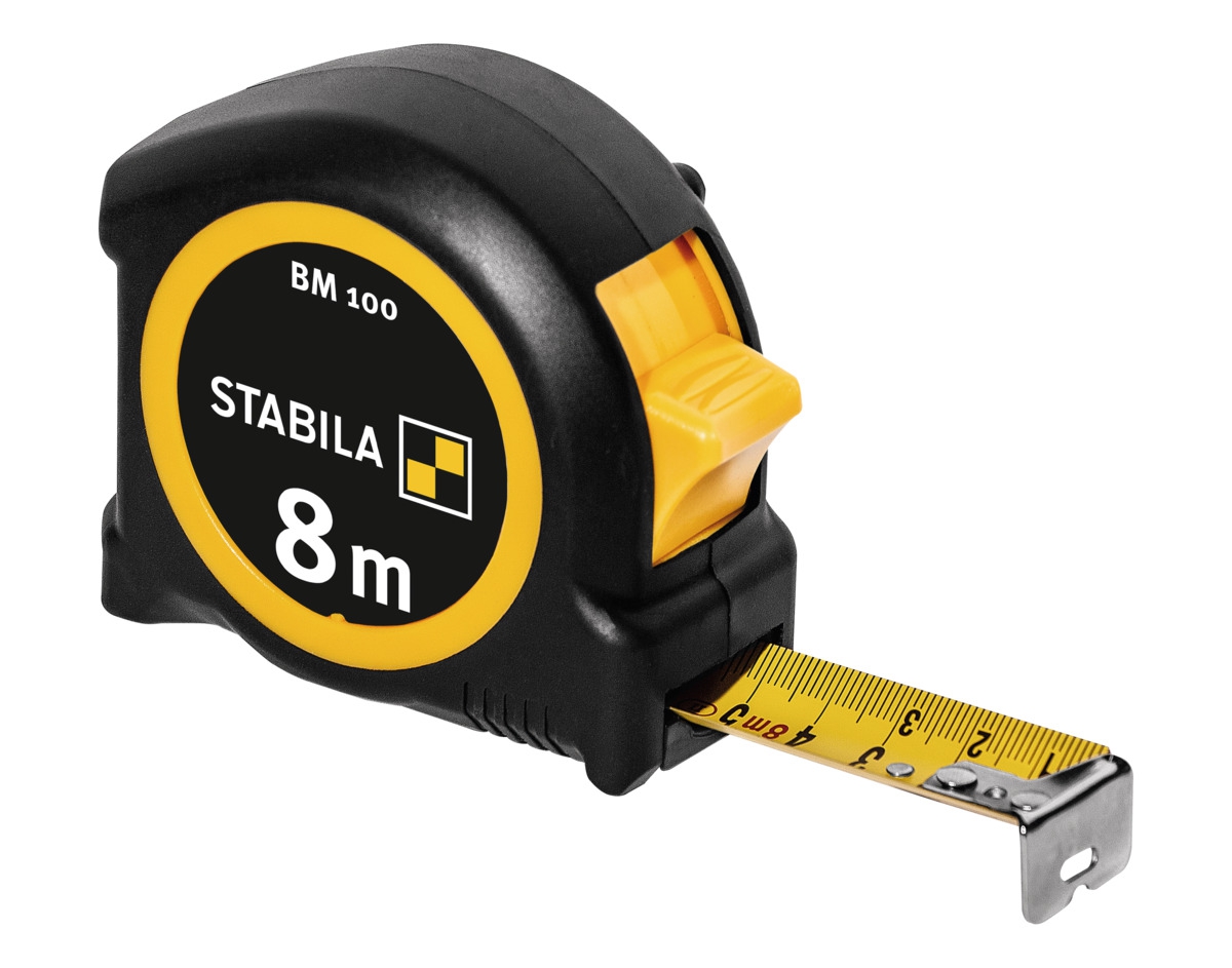 STABILA Taschenbandmaß BM 100, 8m, metrische Skala