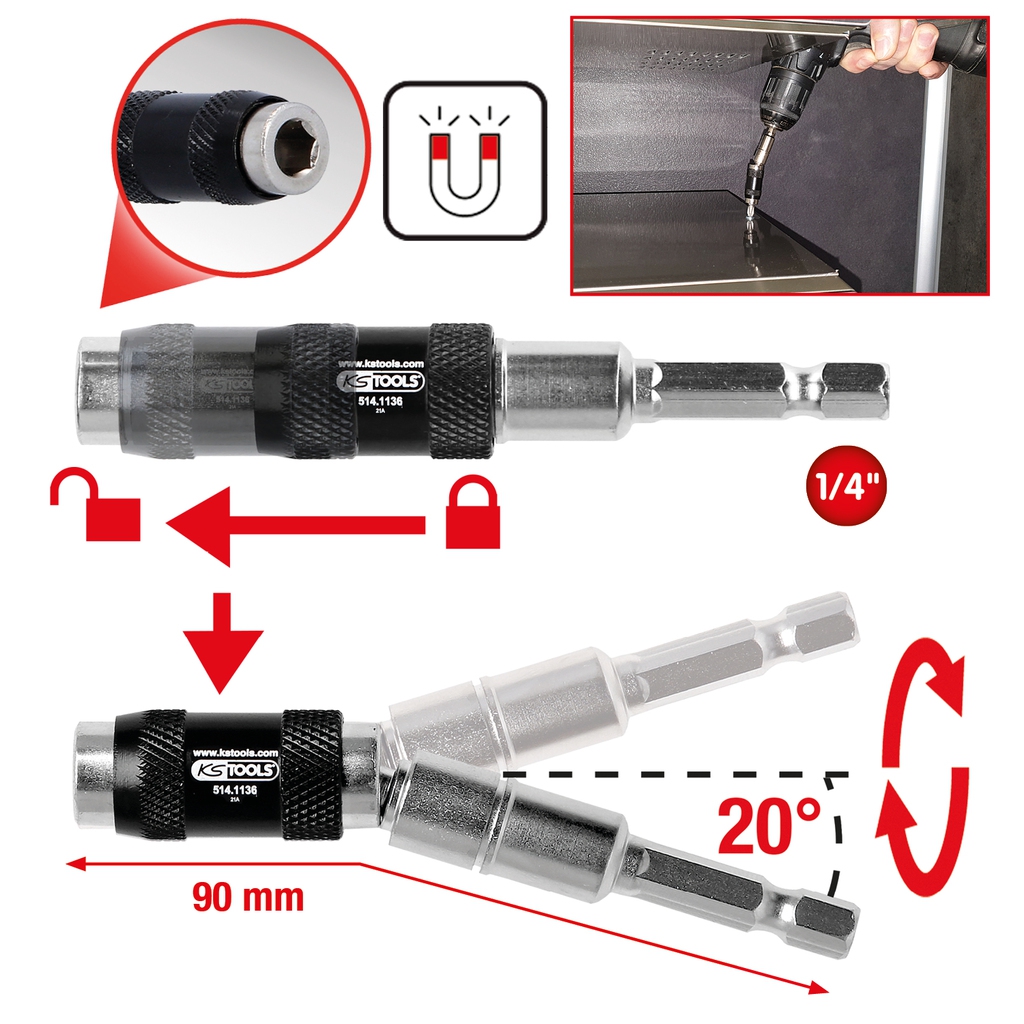 KS TOOLS 1/4" Magnetischer Schnellwechsel-Bithalter mit Gelenk