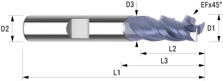 WEMAG VHM-Fräser AlTiN UNI  3,0/EF0,05 D2=6HA L2=8 L1=57 L3=11 D3=2,8 Z=3