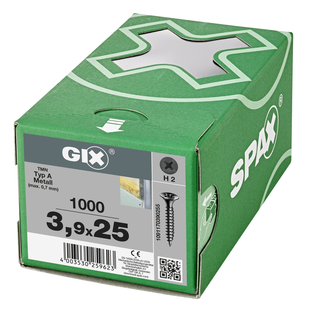 SPAX Gix-A Trompetenkopf H2 Feingewinde phos. 500St, 3,9x55mm