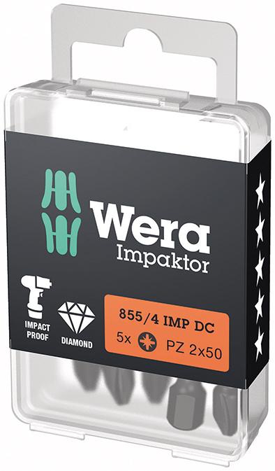 WERA Impaktor-Bit 1/4" Kreuzschlitz 855/4 IMP DC, PZ 2 x 50 mm, 5er Pack