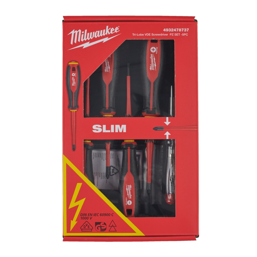 MILWAUKEE Schraubendreher Tri-Lobe Set SL/PZ/Spannungsprüfer, VDE geprüft, 5tlg