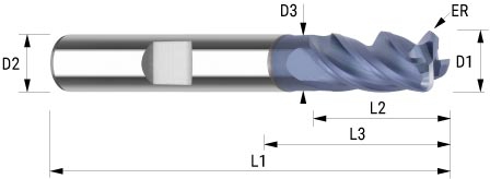 WEMAG VHM-Fräser VRC Inox/Uni  8,0/ER0,5 D2=8HB d3=7,5 L3=27 L2=19 L1=63 Z=4