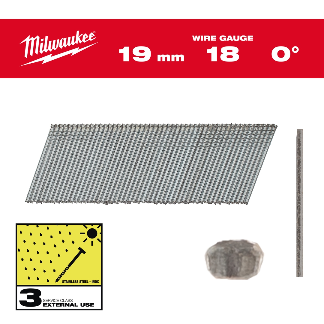 MILWAUKEE Stauchkopfnägel 18 GA 1,05x1,25x19 mm Edelst.,0°