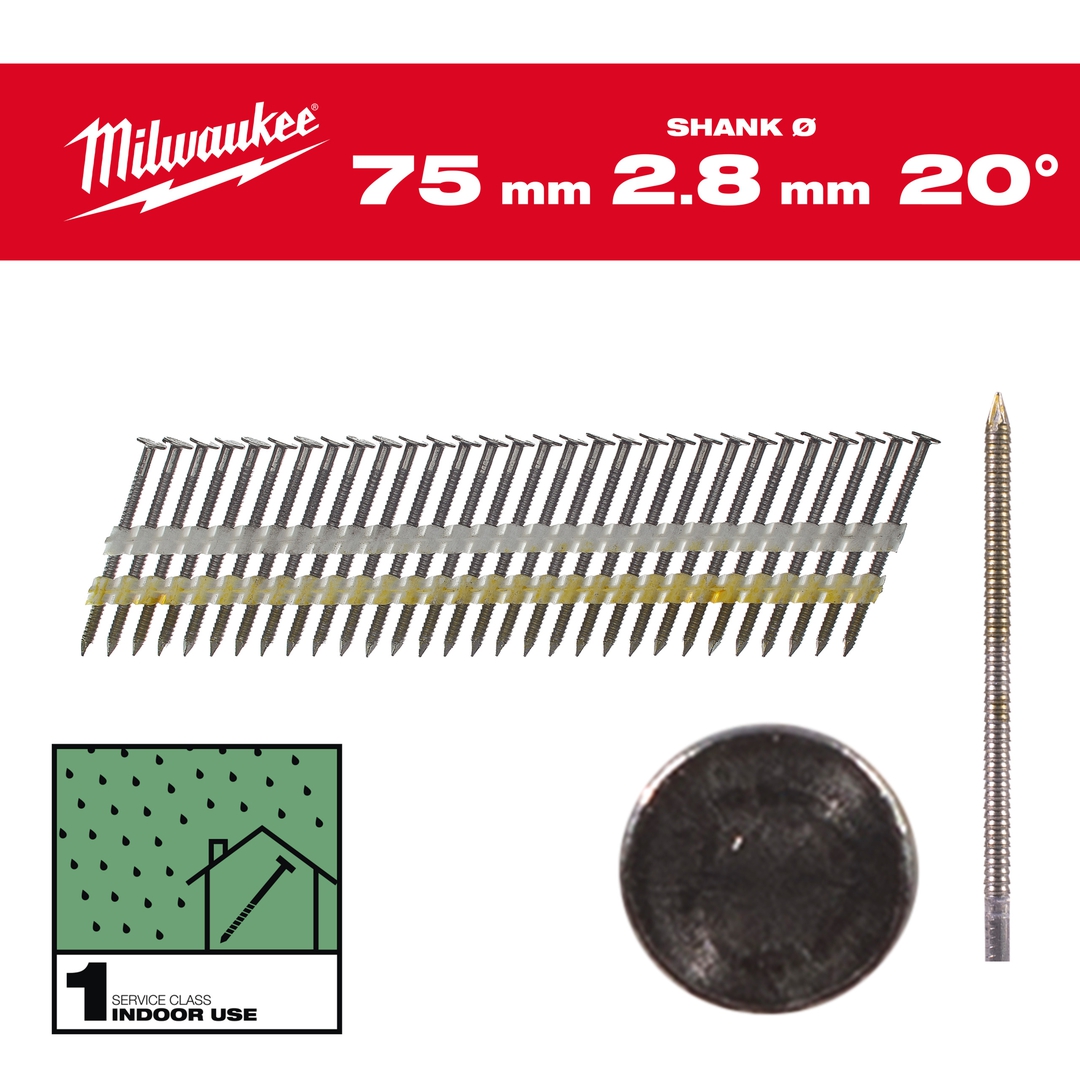 MILWAUKEE Rundkopf-Nägel 20° 7,4x2,8x75 mm, Ringschaft Stahl blank