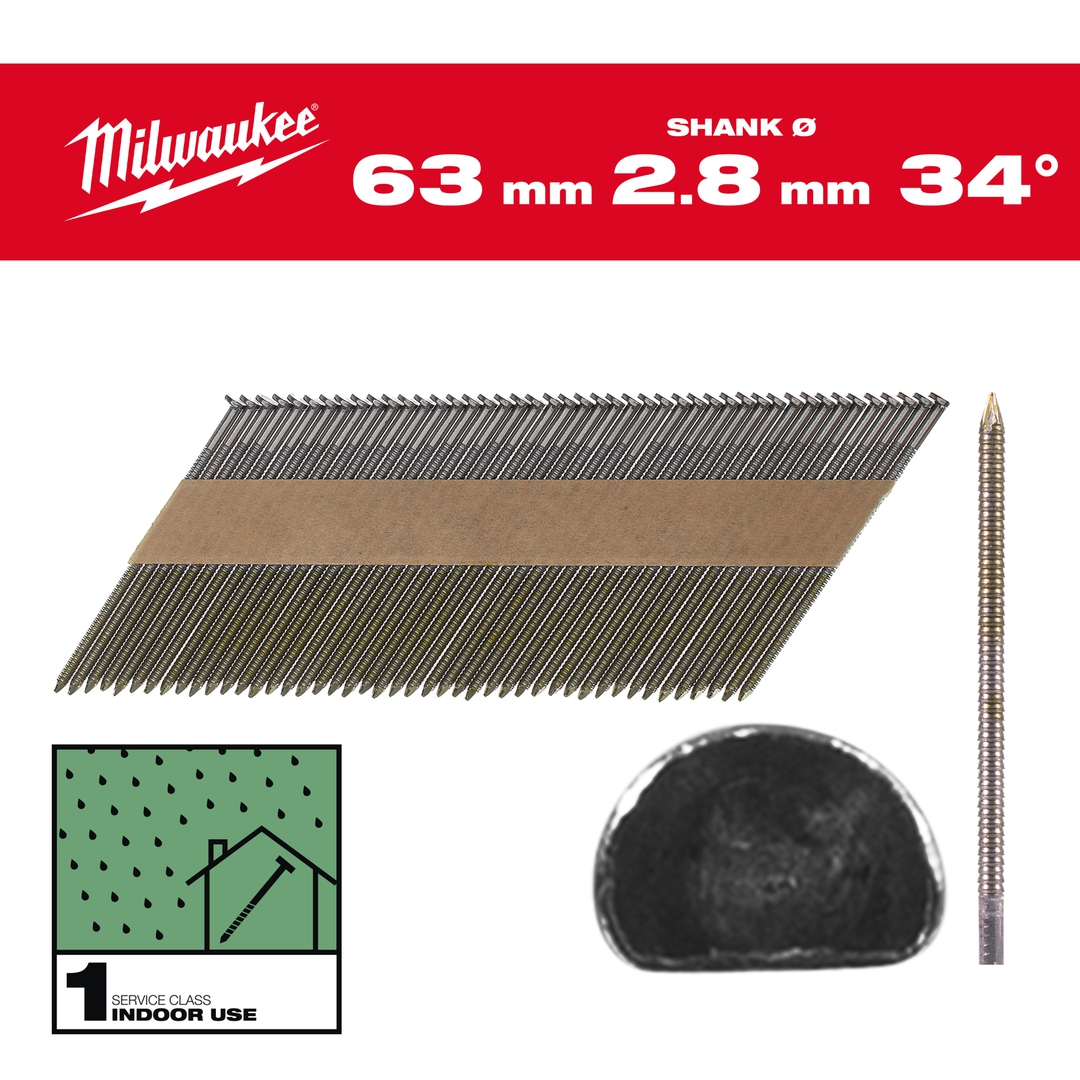 MILWAUKEE"D-Kopf-Nägel 34° 7,4x2,8x63 mm Ringsch,