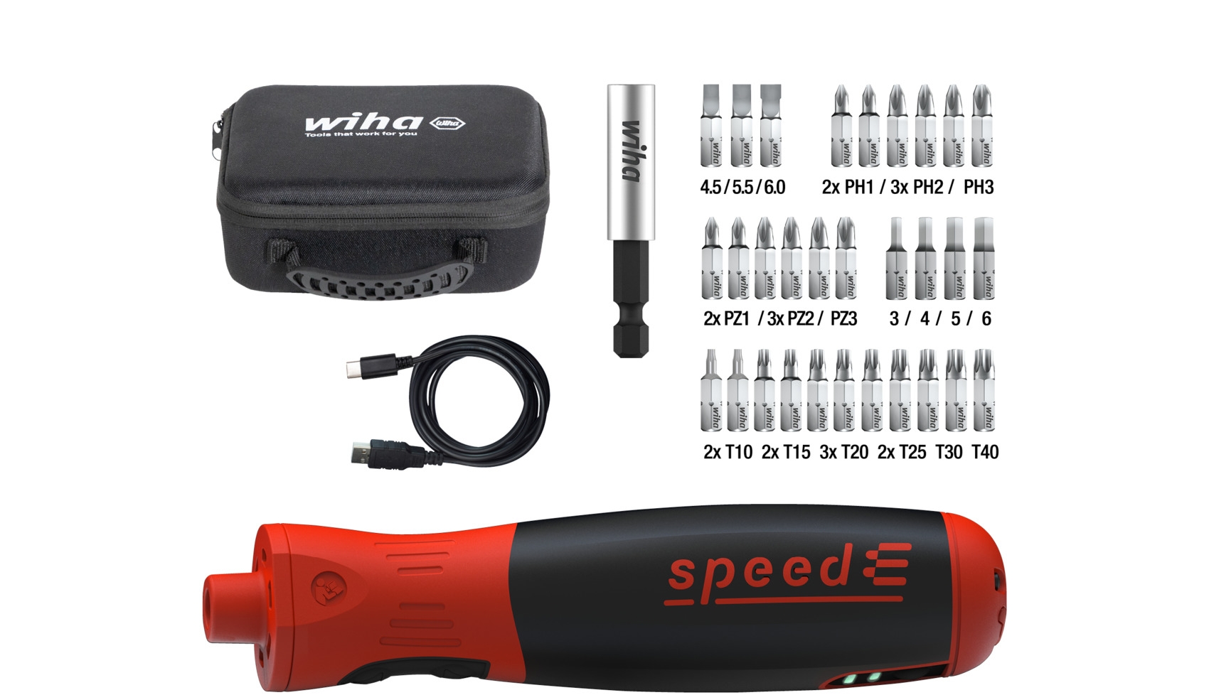 Wiha E-Schraubendreher Set speedE PocketDrive mit Bitbox und Tasche