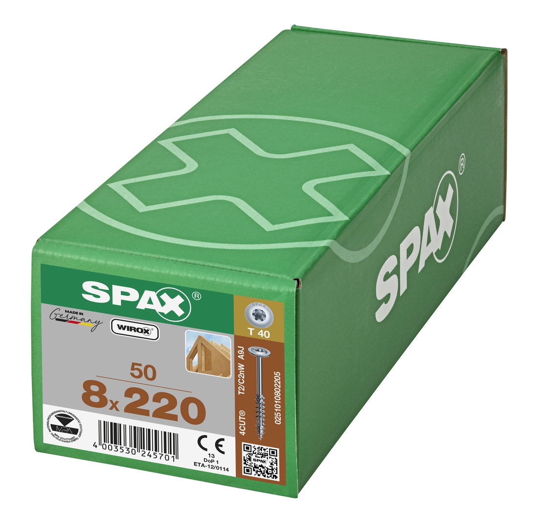 SPAX Tellerkopf T-STAR+ T40 Teilgew. 4CUT WIROX 50St, 8x220mm