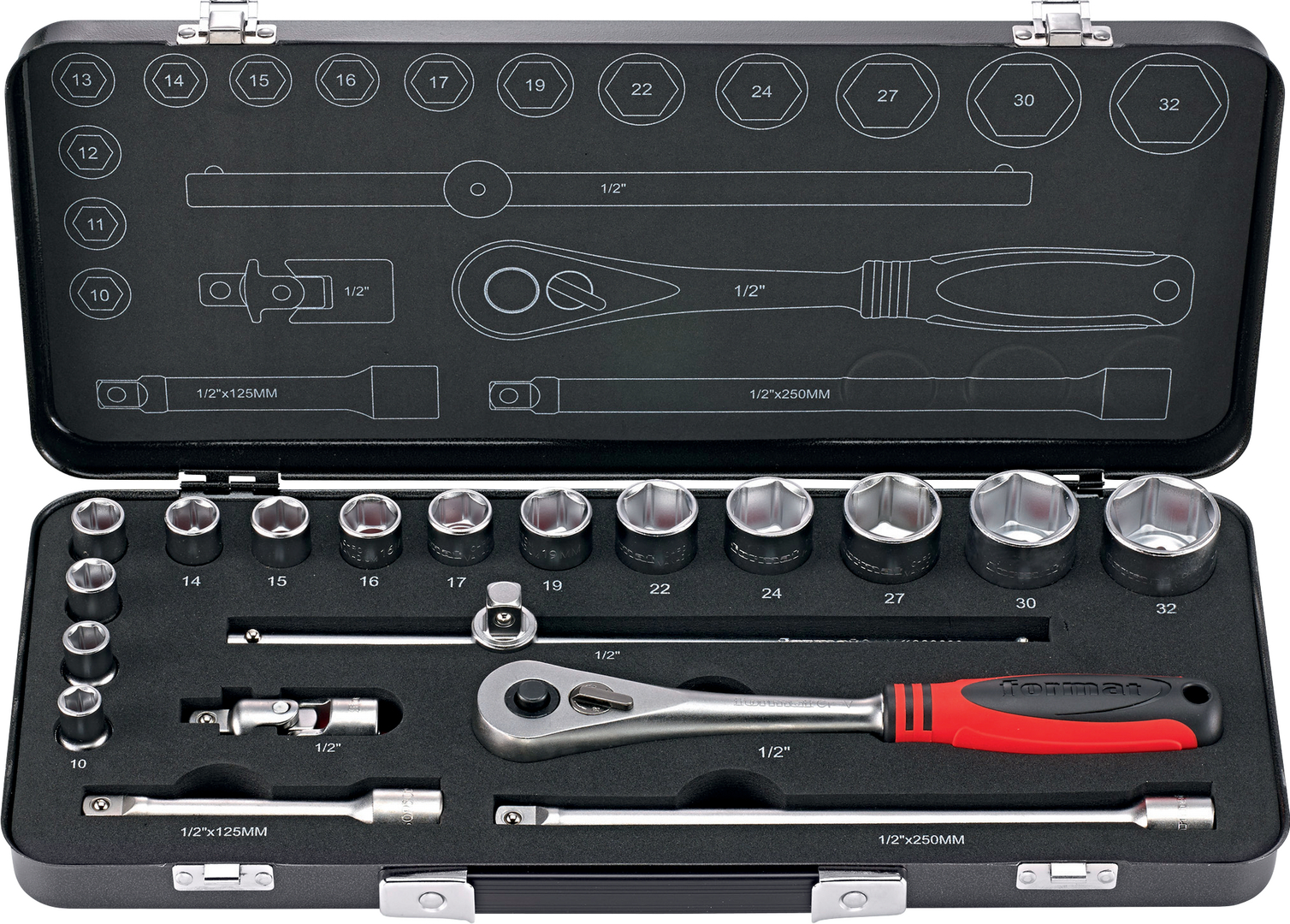 FORMAT Steckschlüssel-Garnitur 1/2" 19-teilig