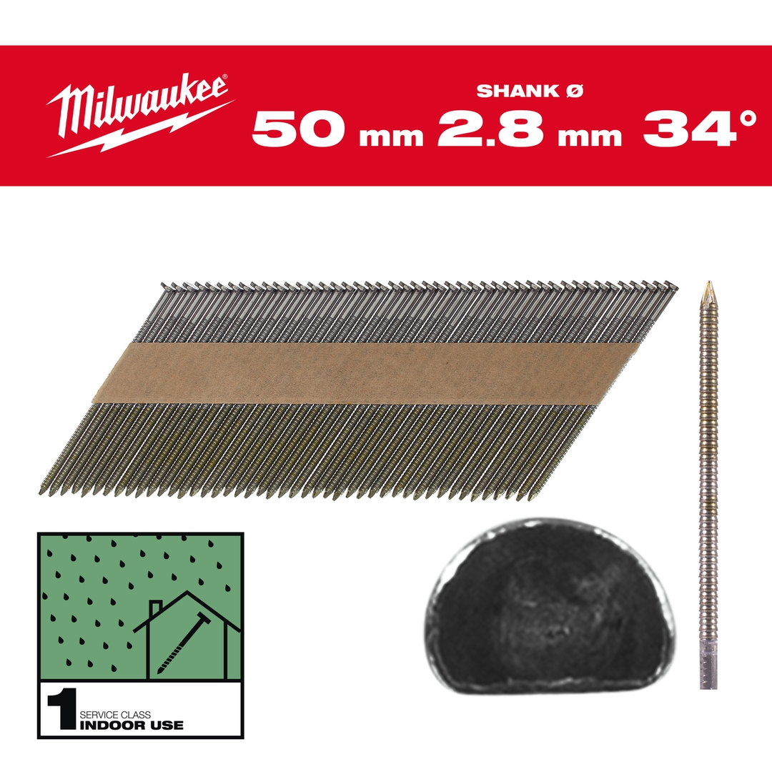 MILWAUKEE D-Kopf-Nägel 34° 7,4x2,8x50 mm Ringsch