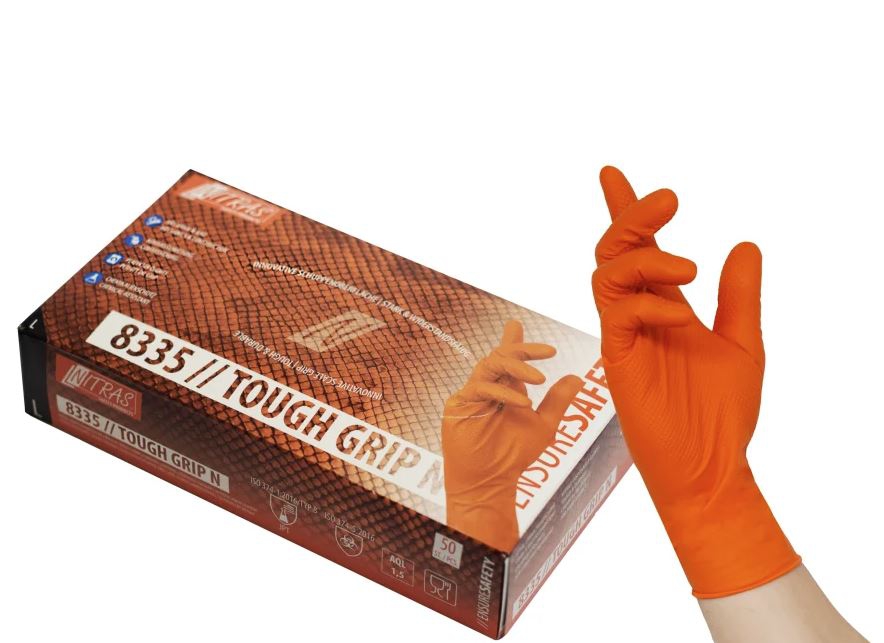 NITRAS Einmalhandschuhe TOUGH GRIP 8335 Nitril, orange, Gr. 2XL Pack a 50 Stück