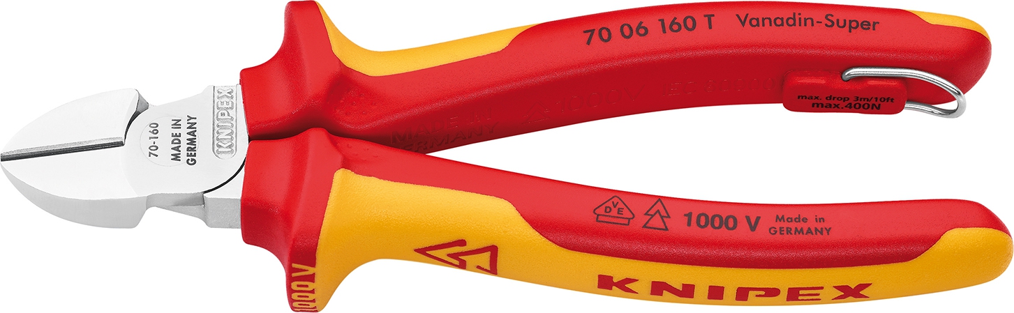 KNIPEX 70 06 160 T Seitenschneider Mehrk. VDE, verchr. 160 mm