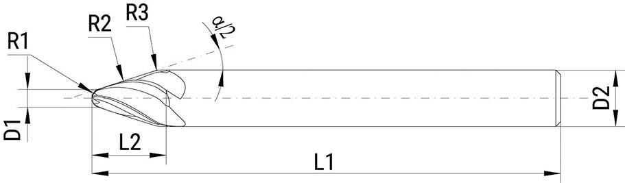 FORMAT GT VHM-Kreisbogenfräser 2,0mm Z4 konisch 18G, HA blank