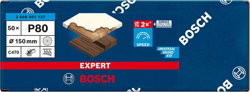 BOSCH Schleifblätter C470 Ø150mm Mehrlochung K80, EXPERT, Pack 50 Stück