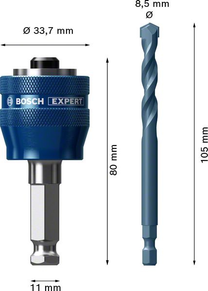 BOSCH PowerChange Plus Adapter Hex 11 mm, Bohrer 8,5x105