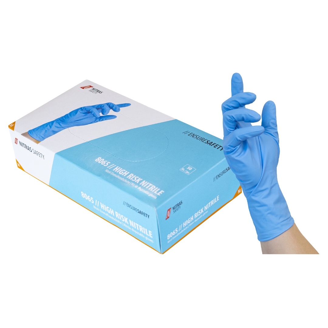 NITRAS Einweg-Handschuh HIGH RISK NITRILE, Gr. 10 (XL) blau (50 Stk), 8065