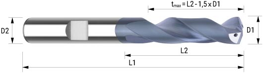 WEMAG VHM-Bohrer VRC 3xD INOX IK D2=6HA L2=28 L1=66 Z=2, 5,70 mm