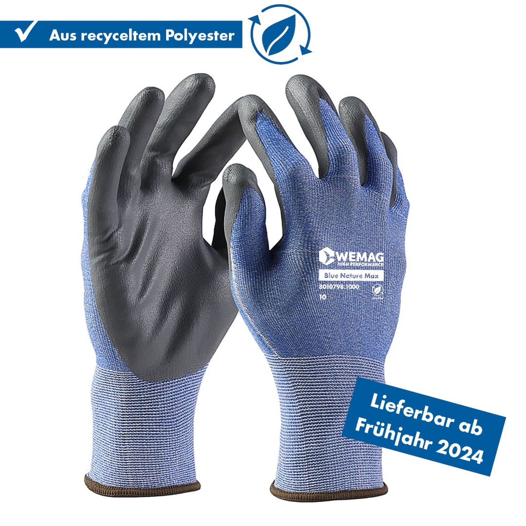 WEMAG Montage-Handschuh Blue Nature Max nachhaltig Gr. 12 Nitrilschaum blau/schw