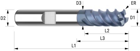 WEMAG VHM-Fräser AlTiN HRC 3,0/ER0,2 D2=6HA L2=8 L1=57 D3=2,9 L3=18 Z=3