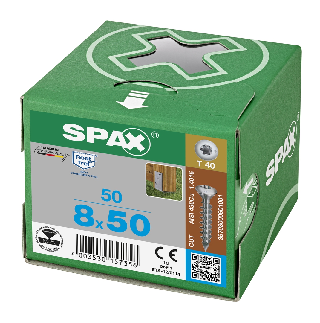 SPAX A1 Pfostenschraube Sonderkopf T-STAR+ T40 CUT 50St, 8x50mm