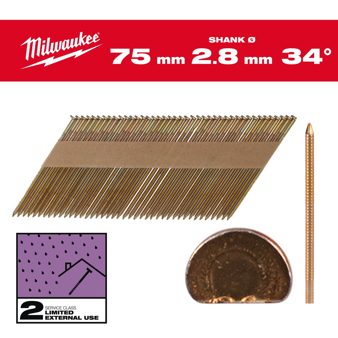 MILWAUKEE D-Kopf-Nägel 34° 7,4x2,8x75 mm, Ringsch zn