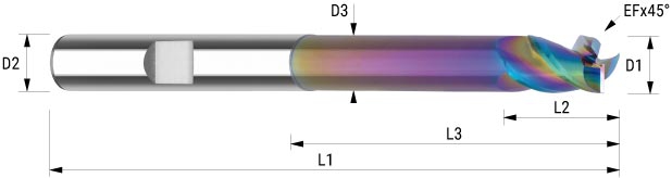 WEMAG VHM-Fräser TAC ALU 1,0/EF0,05 D2=4HA L2=3 L1=50 L3=8 D3=0,9 Z=3