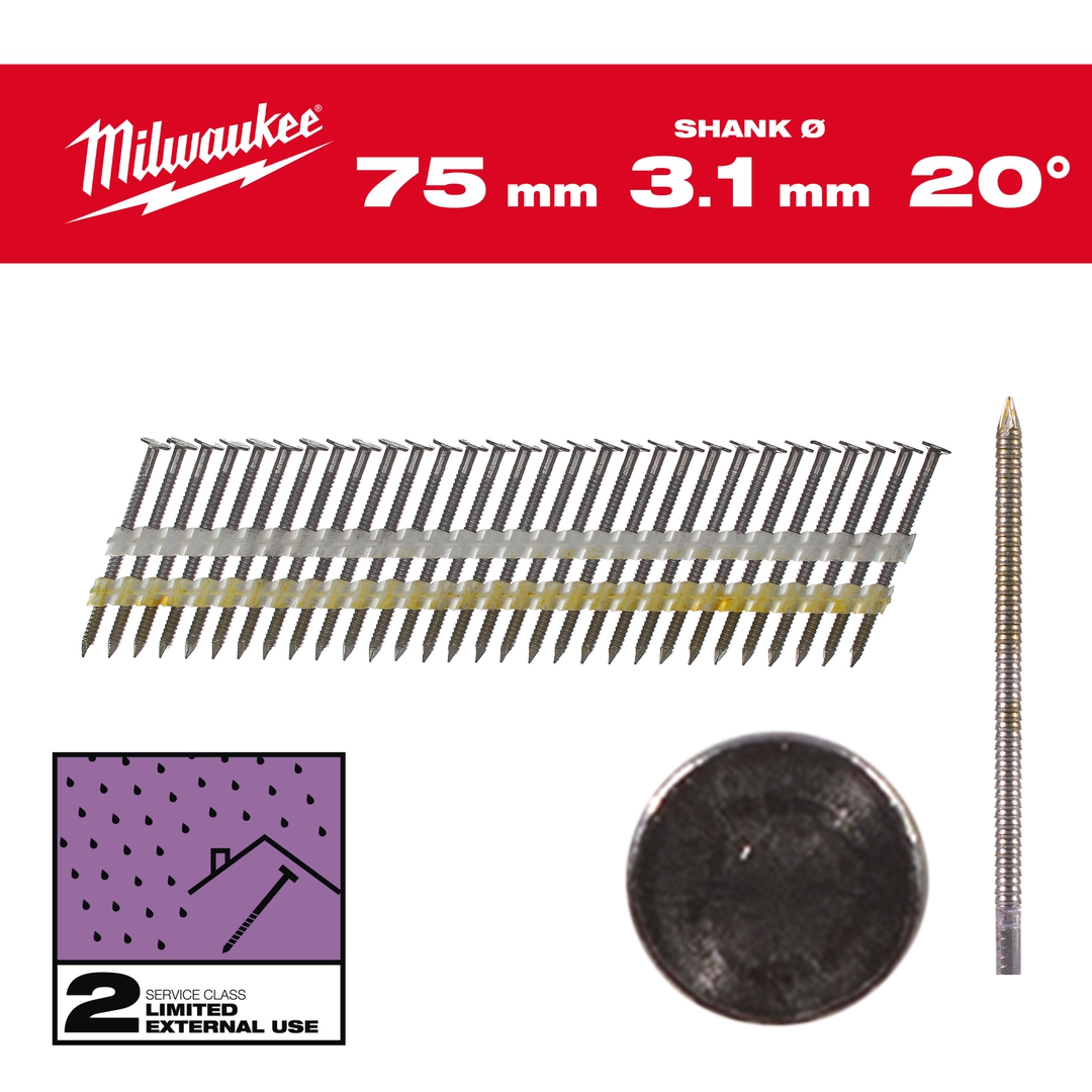 MILWAUKEE Rundkopf-Nägel 20° 7,4x3,1x75 mm, Ringschaft verzinkt