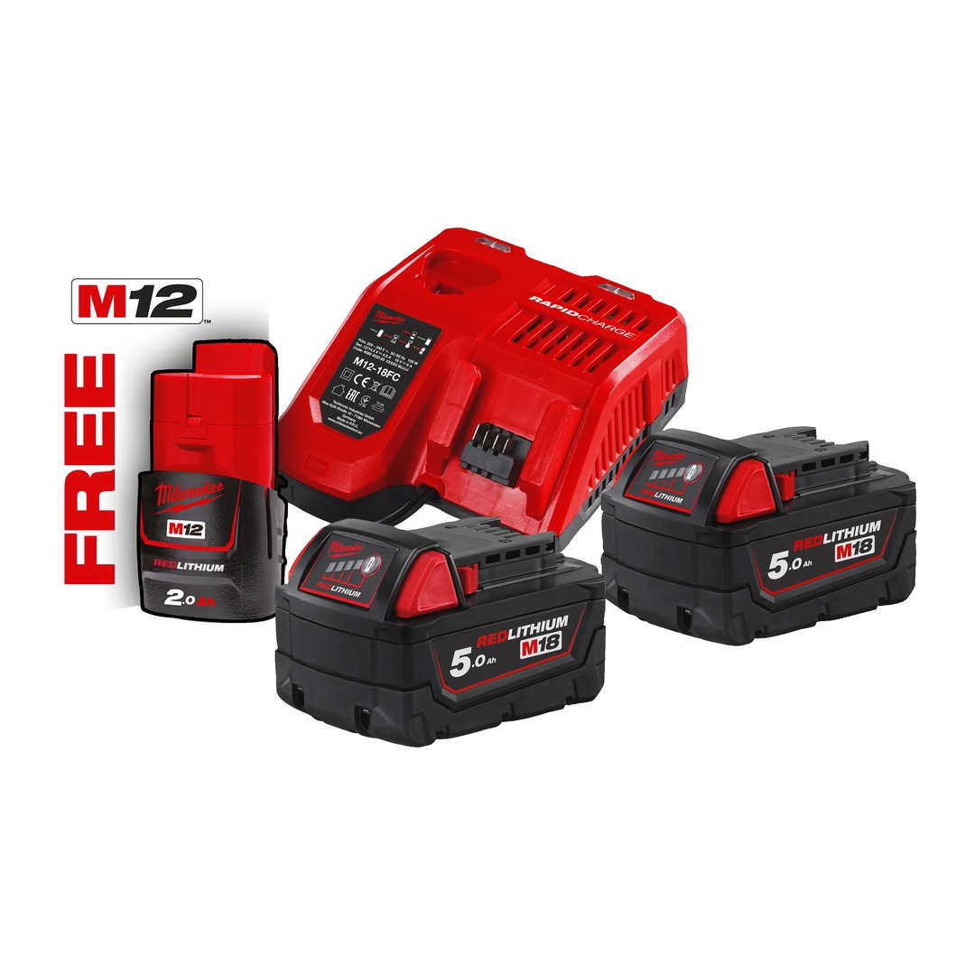 MILWAUKEE 18V Starterset M18 NRG-502 2x18V/5,0Ah, 1x12V/2,0 Ah, Ladegerät