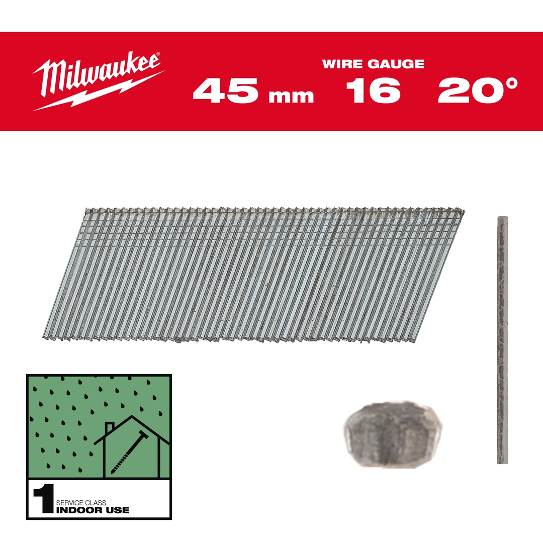 MILWAUKEE Stauchkopfnägel 16 GA 1,35x1,61x45 mm zn, 20°