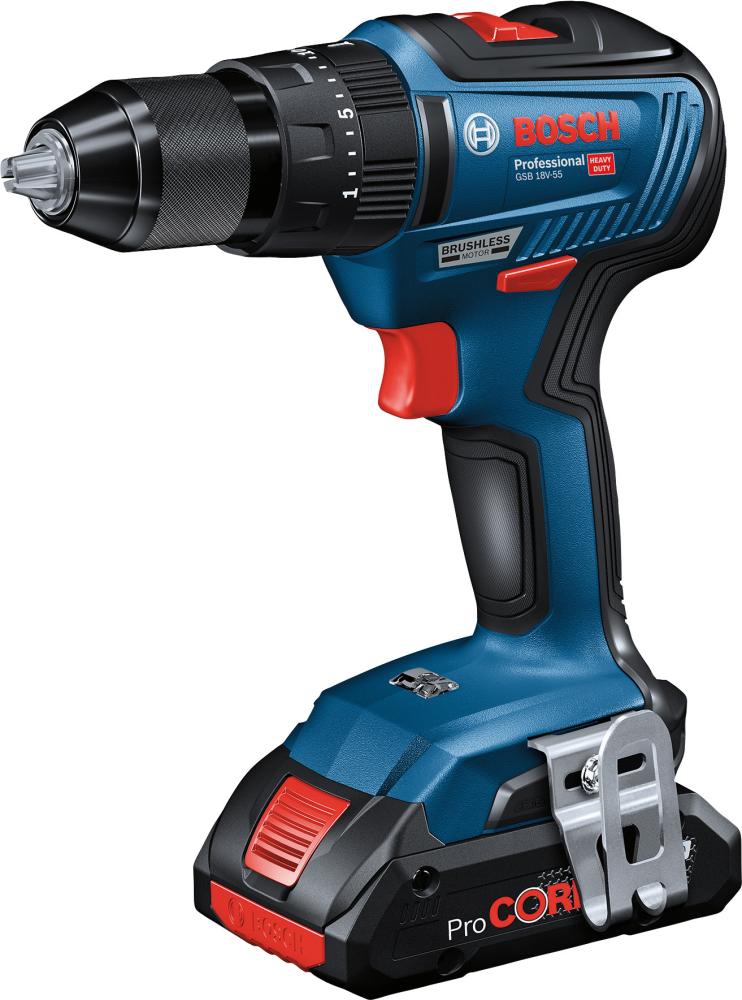 BOSCH Akku-Schlagbohrschrauber GSB 18V-55, 2x4,0 Ah, Ladegerät, L-BOXX