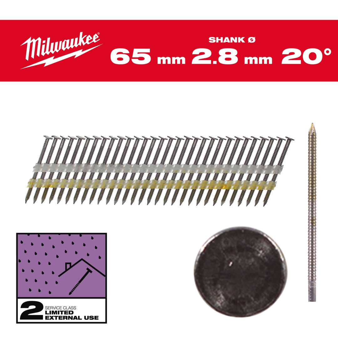 MILWAUKEE Rundkopf-Nägel 20° 7,4x2,8x65 mm, Ringschaft verzinkt