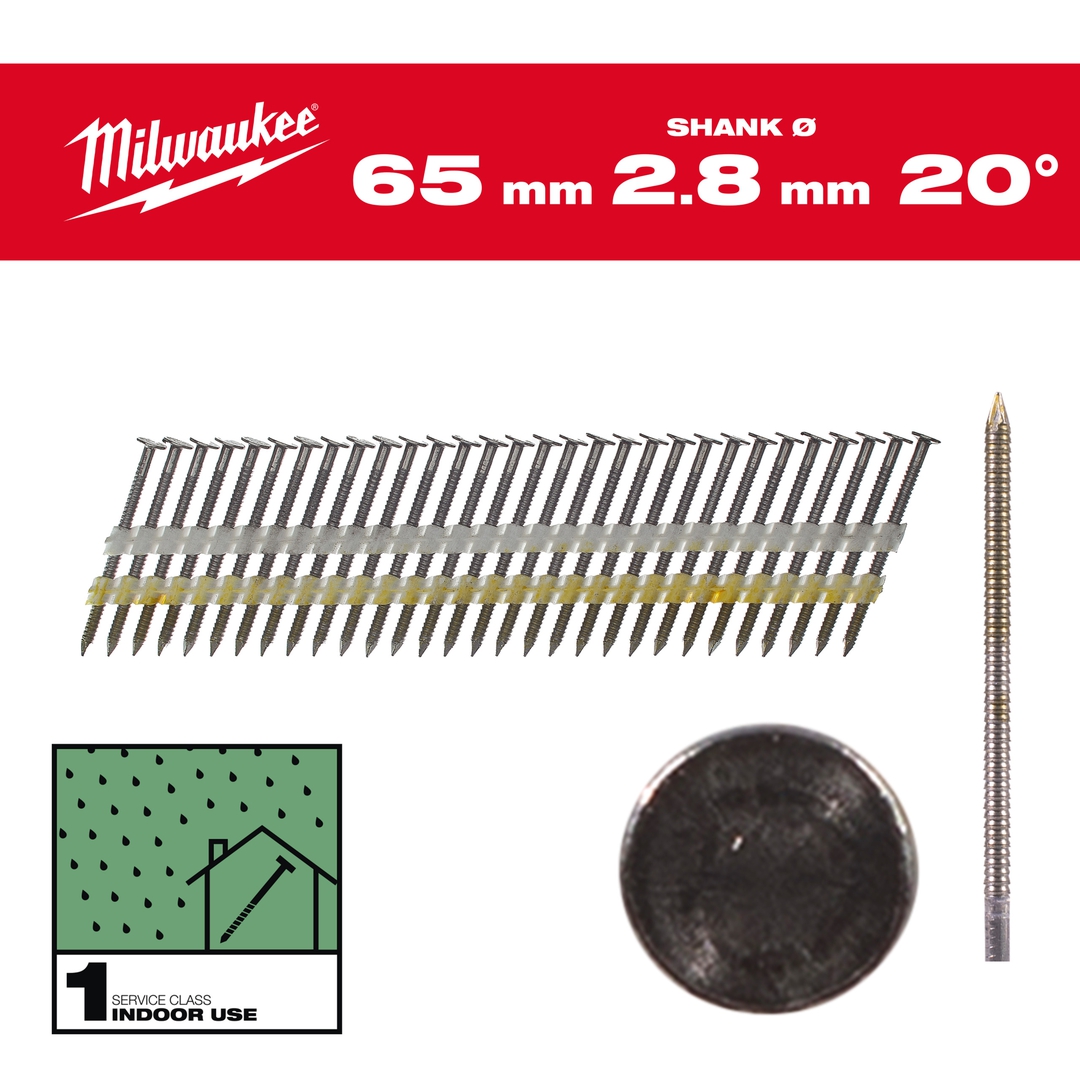 MILWAUKEE Rundkopf-Nägel 20° 7,4x2,8x65 mm, Ringschaft Stahl blank