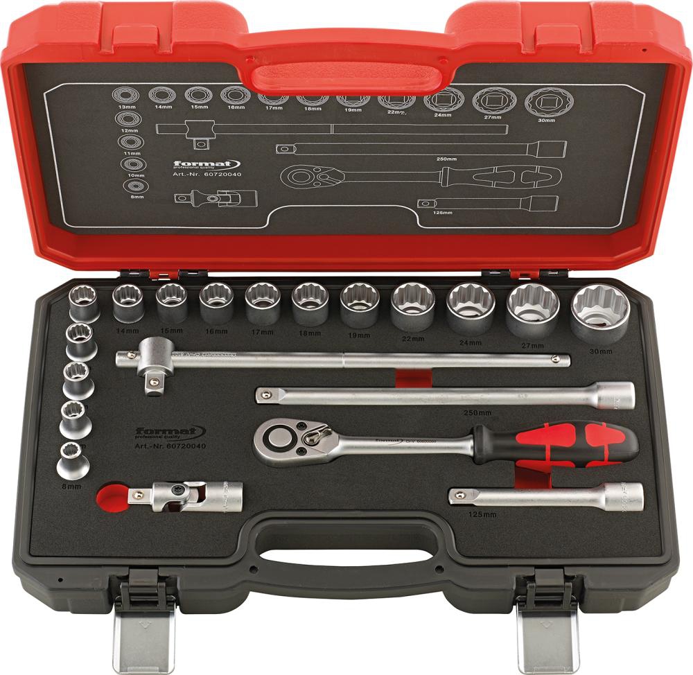 FORMAT Steckschlüssel-Garnitur 1/2" 20-teilig, 12-kant