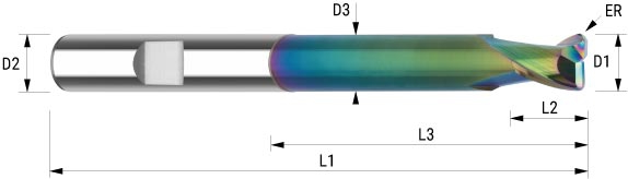 WEMAG VHM-Kopierfräser TAC Alu 3,0/ER0,3 D2=6HA L2=4 L1=75 L3=32 d3=2,9 Z=2