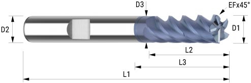 WEMAG VHM-Fräser VRC Uni 6,0/EF0,1 D2=6HA L2=18 L1=62 D3=5,8 L3=25 Z=5