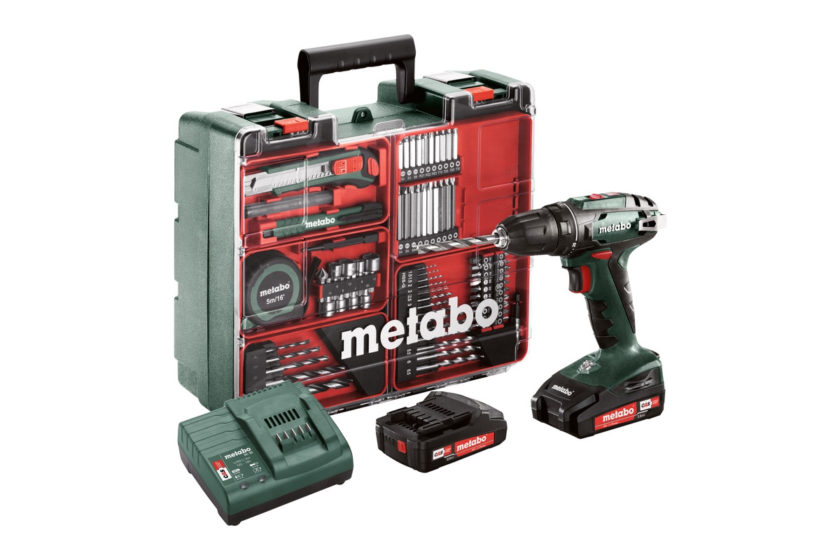 METABO Akku-Bohrschrauber Set BS 18, 74-tlg, 2x2 Ah, Mobile Werkstatt