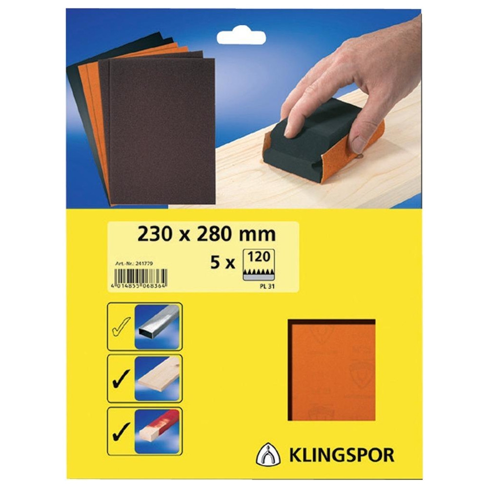 KLINGSPOR PL 31 B S.a.U. Bogen K. 40, SB-Reiter 5er Pack 230 x 280 mm