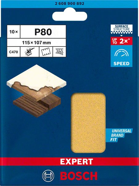 Bosch EXPERT C470 Schleifpapier mit 6 Löchern, 115x107mm K80 10 Stk/VE